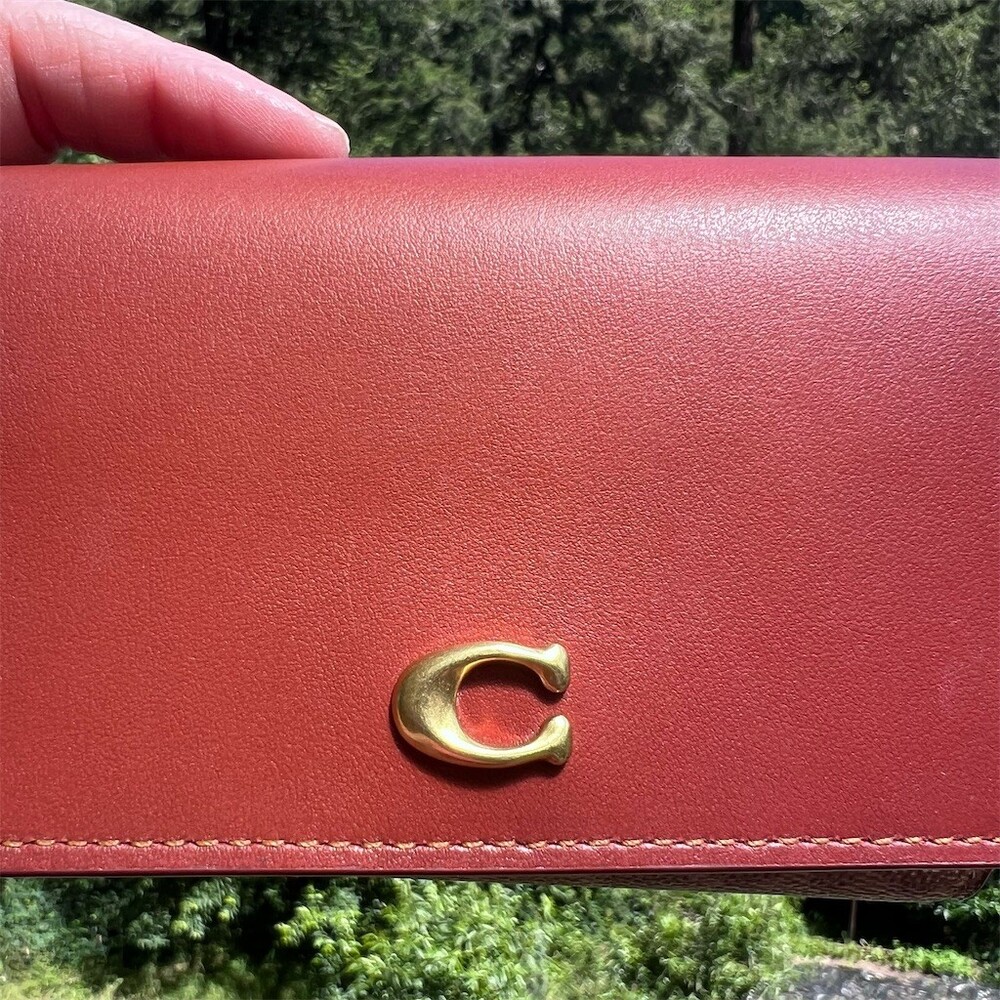 COACH Brown Essential Medium Signature Canvas Flap Wallet Gold Hardware AUTHENTC - Picture 10 of 12
